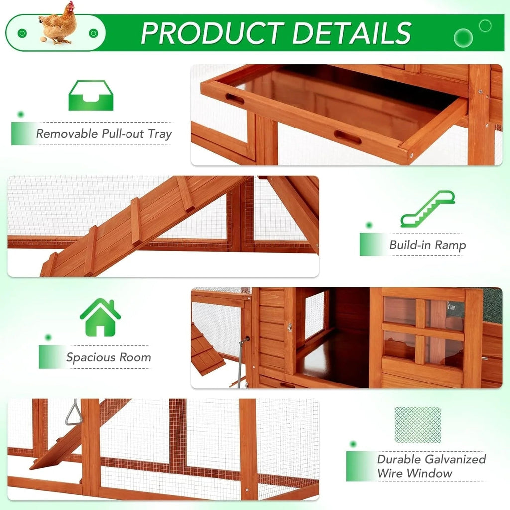 AECOJOY 144 Grand poulailler avec enclos, clapier en bois, cage pour volaille