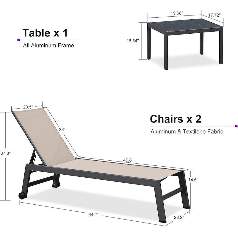 PURPLE LEAF Ensemble de 2 chaises longues de jardin, transats d'extérieur avec cadre en aluminium