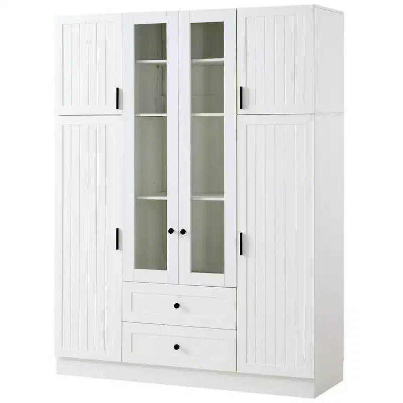 Armoire de rangement de cuisine sur pied Whisen 71H, grand buffet de salle à manger avec 6 portes et étagères réglables