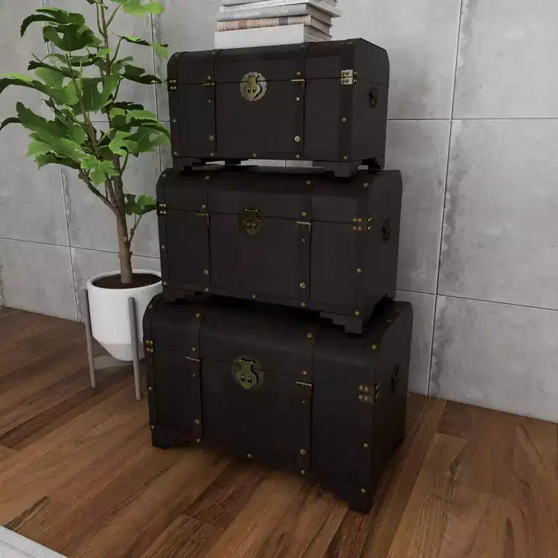 Lot de 3 malles en bois traditionnelles marron - Olivia & May : Finition vieillie, aucun assemblage requis, rangement décoratif