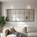 Miroir rectangulaire noir 69x30 en pied avec cadre métallique et carreaux, idéal pour salle de bain, chambre, entrée, salon