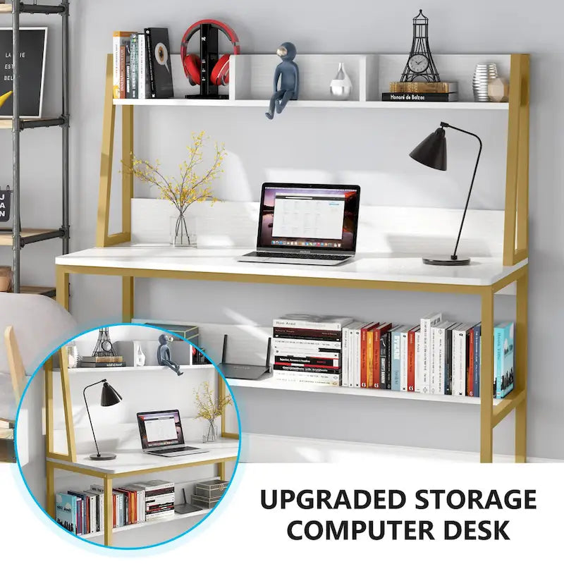 Bureau d’ordinateur moderne de 47 pouces avec surmeuble et bibliothèque
