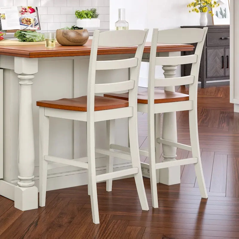 Ensemble îlot de cuisine 3 pièces Homestyles Monarch en bois blanc cassé avec plateau en bois à abattant - 48 x 25 x 36