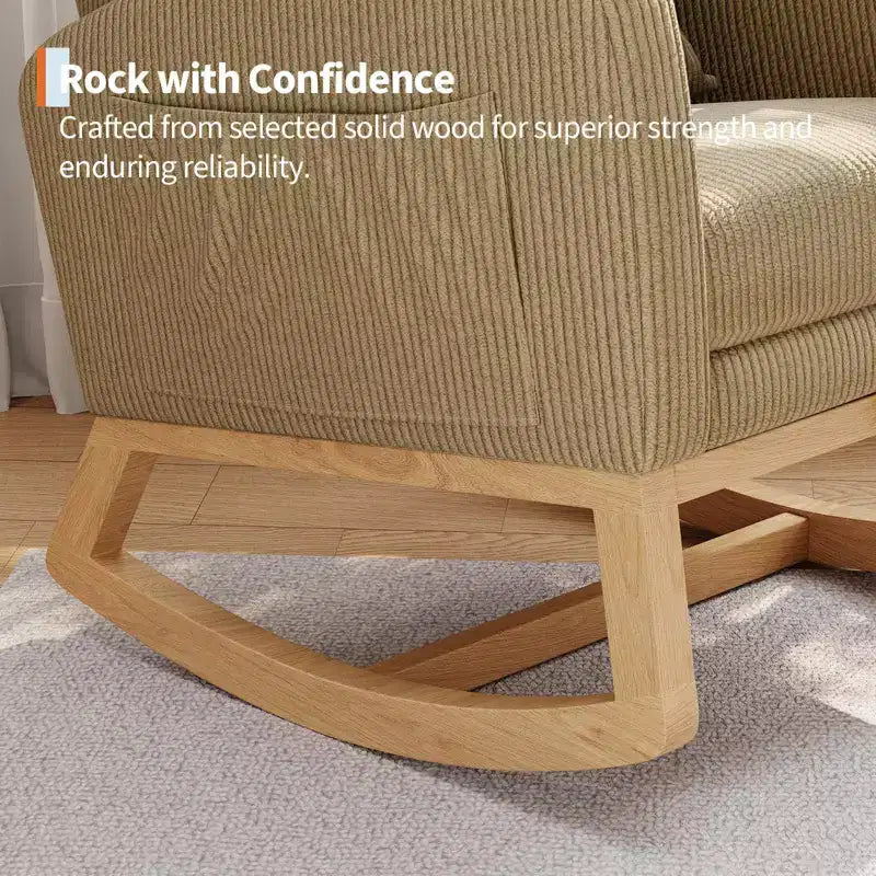 Fauteuil à bascule moderne avec oreiller et poches latérales, pour salon, chambre à coucher