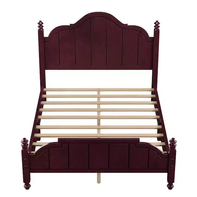 Cadre de lit plateforme Queen vintage - Pin massif, tête de lit en MDF, pas besoin de sommier
