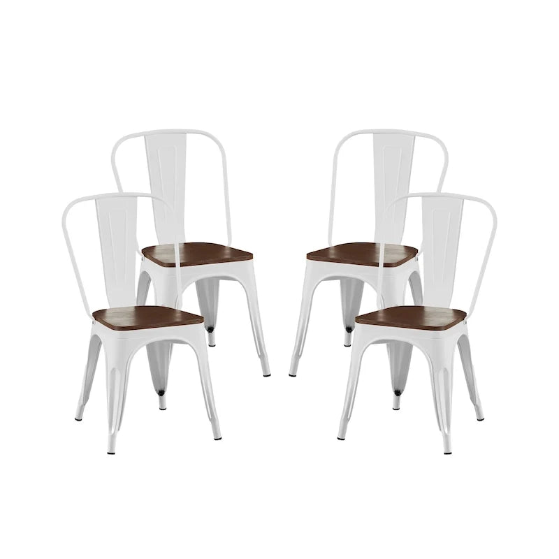 Lot de chaises de salle à manger empilables en métal industriel avec assise en bois