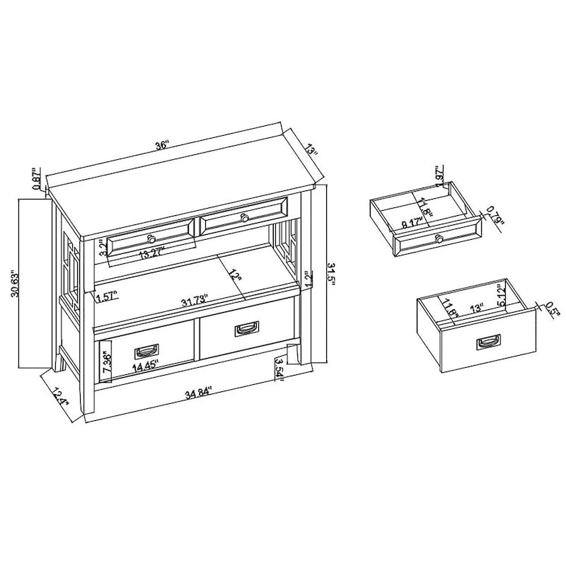 Console avec 4 tiroirs et une étagère de rangement