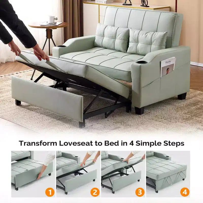 Canapé-lit convertible inclinable en cuir rembourré « Cats Claw » avec coussins pour petits espaces