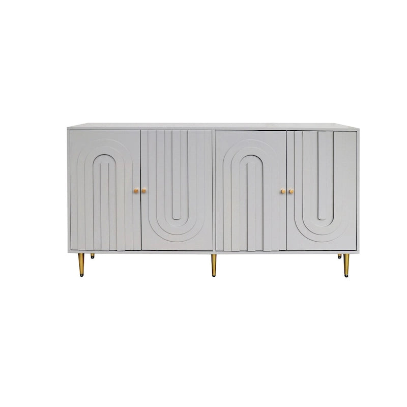 Buffet bahut moderne en bois laqué bleu/gris de 152 cm avec 4 portes, meuble de rangement d'appoint