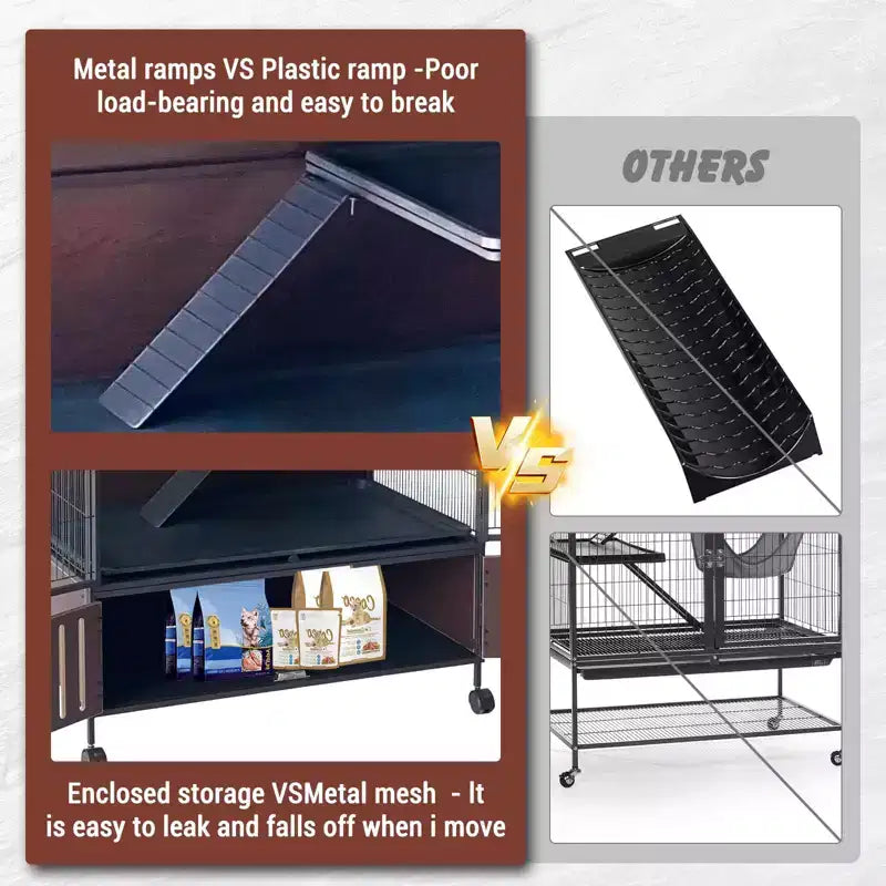Cage pour petits animaux, cage pour furet - Habitat à 5 niveaux de 59 po avec meuble de rangement, comprend hamac/roulettes/rampes amovibles/plateaux faciles à nettoyer