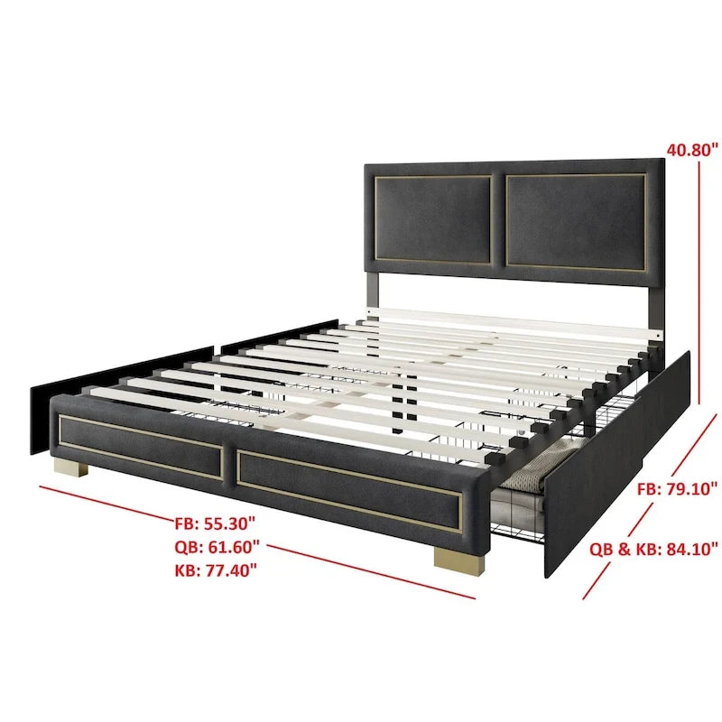 Lit Plateforme Capitonnée de Rangement Complet Jasper