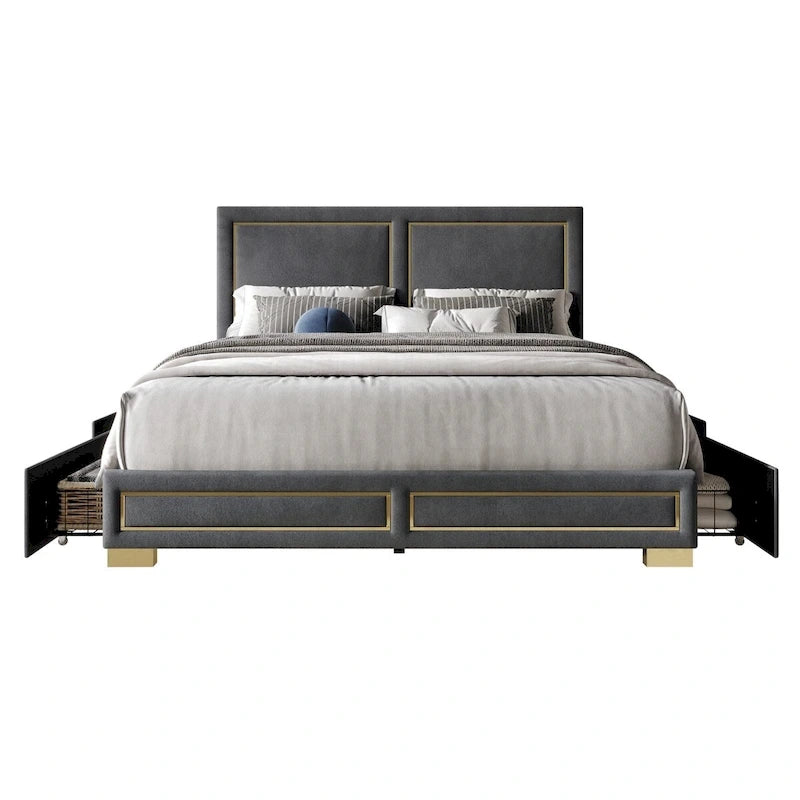 Lit Plateforme Capitonnée de Rangement Complet Jasper