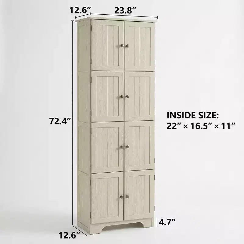 Armoire de rangement haute autoportante blanche 72,4 po – 8 portes et 4 étagères