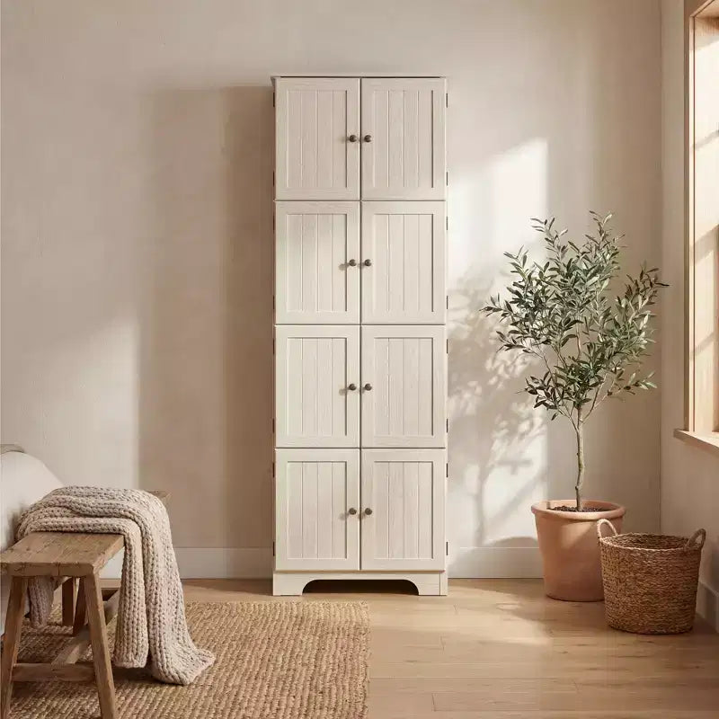 Armoire de rangement haute autoportante blanche 72,4 po – 8 portes et 4 étagères