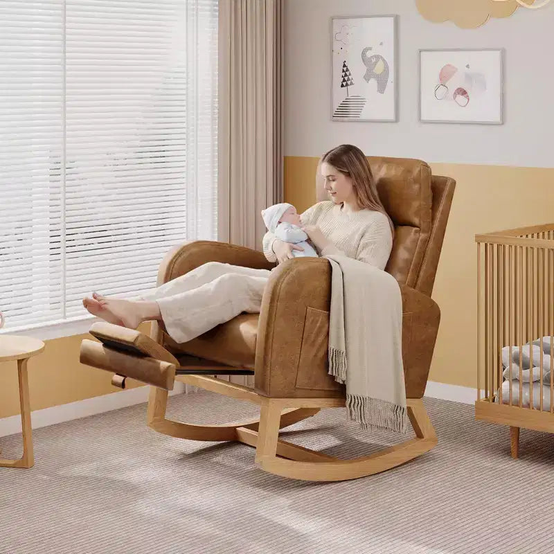 Fauteuil à bascule moderne avec oreiller et poches latérales, pour salon, chambre à coucher