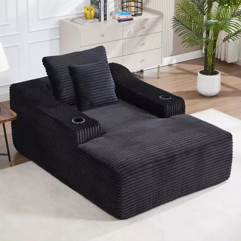 Chaise longue de 170 cm, canapé-lit d'intérieur avec 2 coussins, canapé monoplace sans structure pour salon, aucun assemblage requis