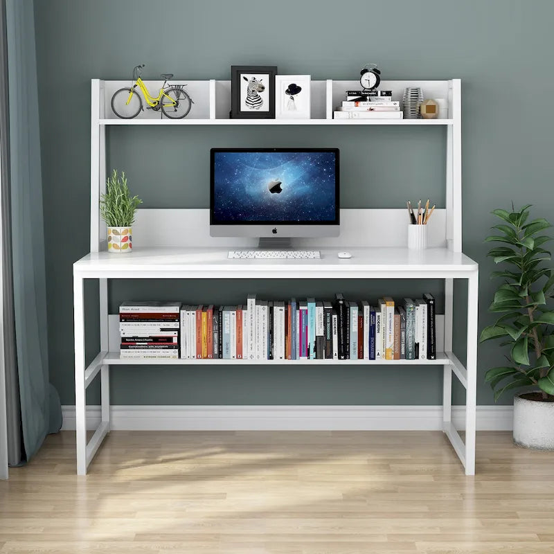 Bureau d’ordinateur moderne de 47 pouces avec surmeuble et bibliothèque
