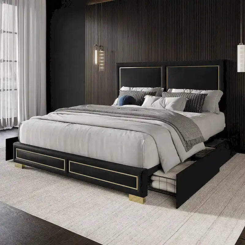Lit Plateforme Capitonnée de Rangement Complet Jasper