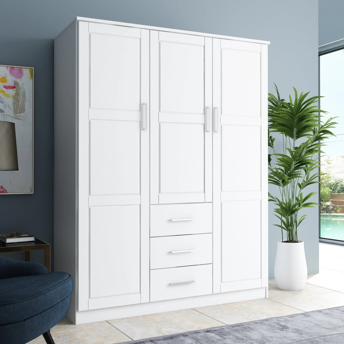 Armoire Palace Imports Cosmo à 3 portes en bois massif à 100 %, avec portes en bois massif ou miroirs
