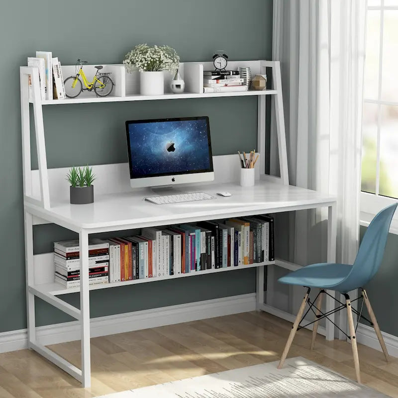 Bureau d’ordinateur moderne de 47 pouces avec surmeuble et bibliothèque