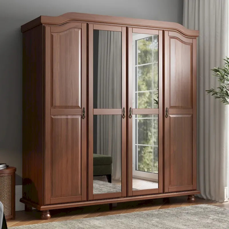 Armoire-penderie Kyle à 4 portes en bois massif 100 % Palace Imports, avec portes en bois massif ou miroir
