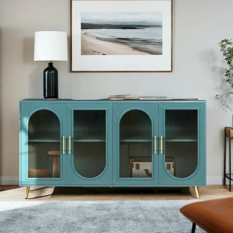 Meuble TV pour téléviseur de 65 pouces et plus, meuble TV en bois avec placard de rangement et étagères réglables, console multimédia pour salon ou chambre