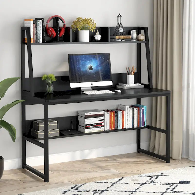 Bureau d’ordinateur moderne de 47 pouces avec surmeuble et bibliothèque