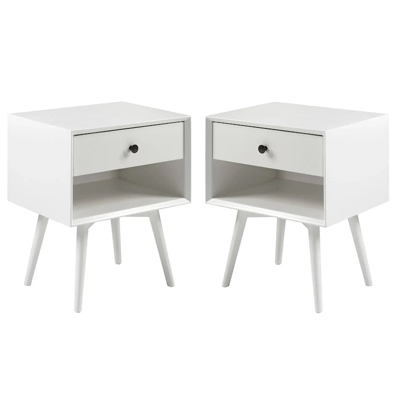 Lot de 2 tables de chevet en bois massif de style Mid-Century avec 1 tiroir