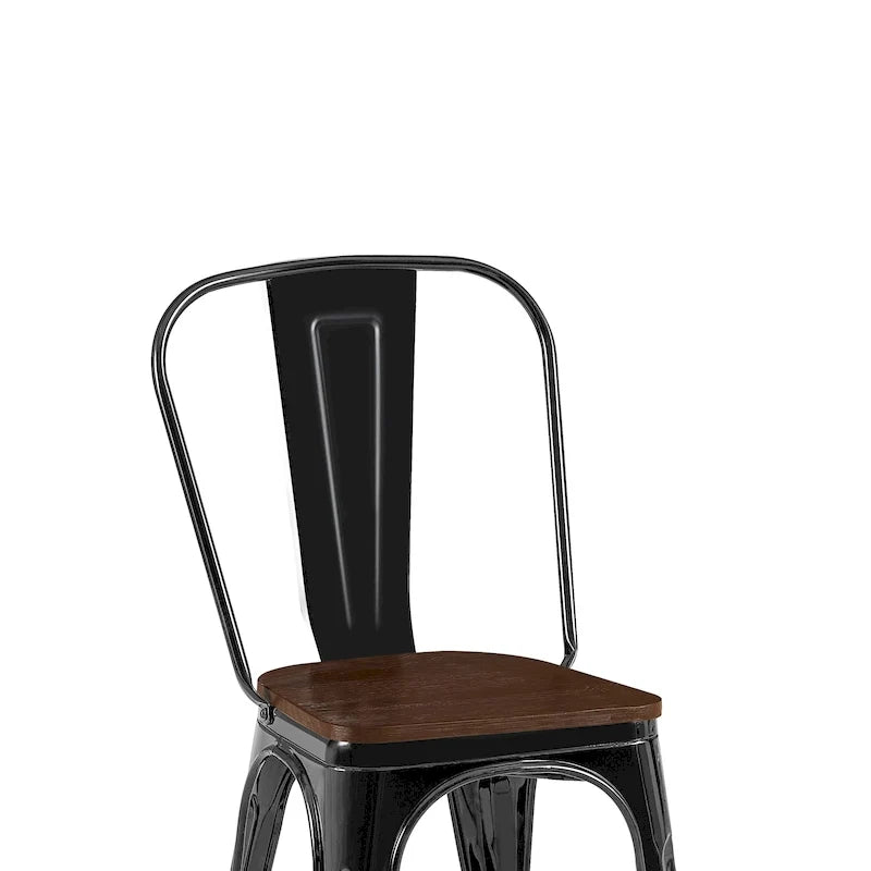 Lot de chaises de salle à manger empilables en métal industriel avec assise en bois