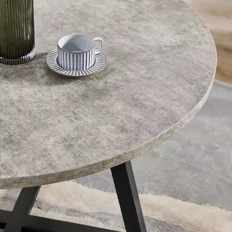 Ensemble de salle à manger 5 pièces Roundhill Furniture Edo, table ronde à tréteaux et 4 chaises rembourrées