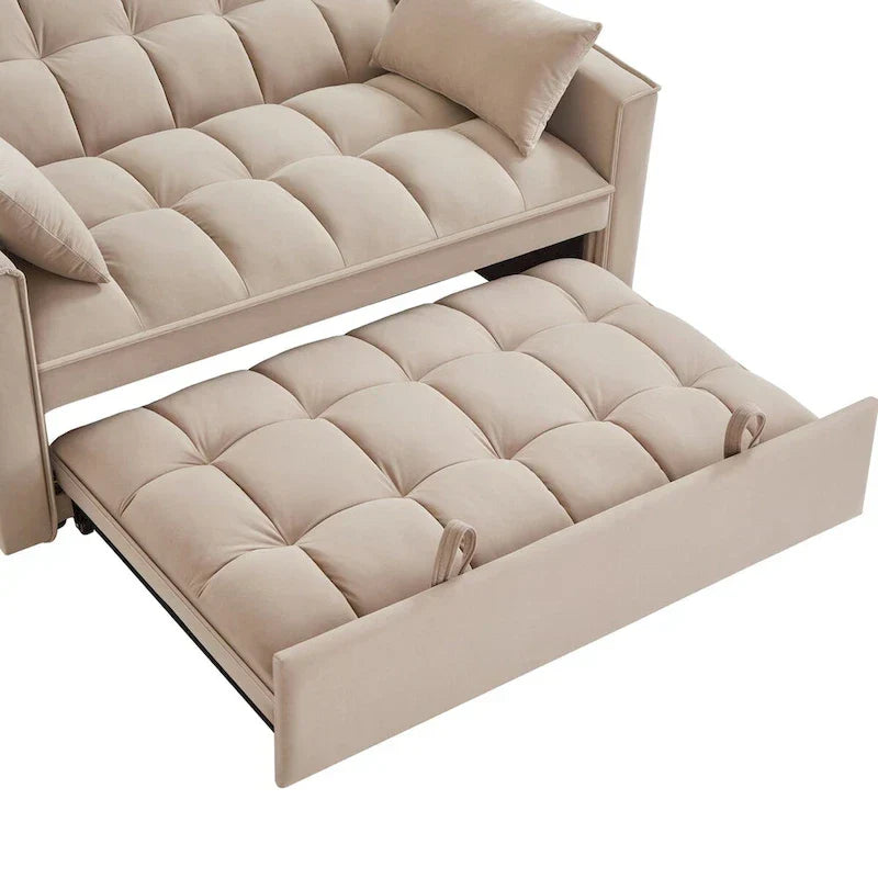 Canapé-lit convertible 4-en-1 - Banquette en velours - Canapé-lit modulable avec dossier inclinable et 2 poches latérales
