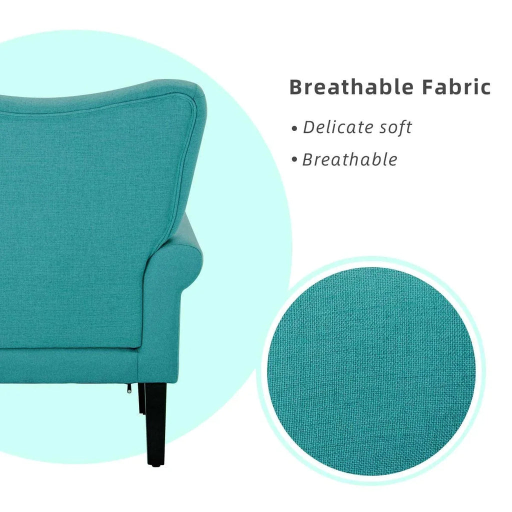 Fauteuil d'appoint moderne Erommy, fauteuil à dossier haut, canapé simple en tissu rembourré avec boutons et pieds en bois pour salon
