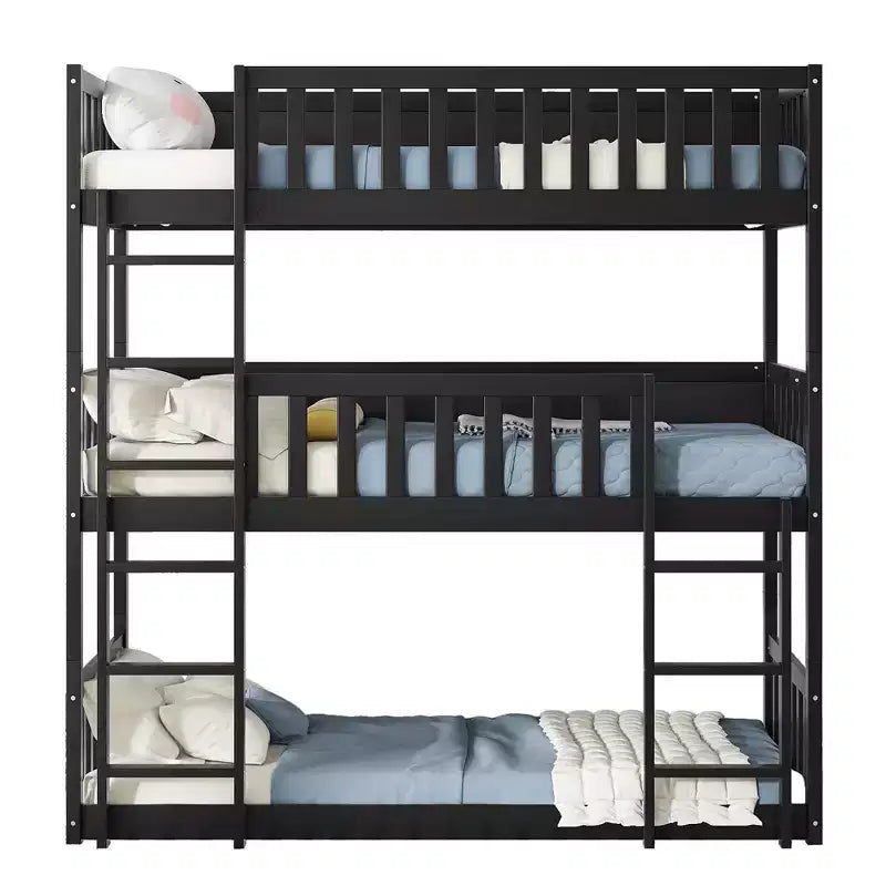 Lit superposé triple pour enfants, lit superposé trois places détachable avec échelle et barrière de sécurité, se sépare en 3 lits