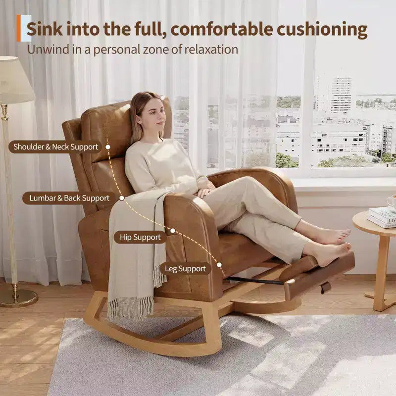 Fauteuil à bascule moderne avec oreiller et poches latérales, pour salon, chambre à coucher