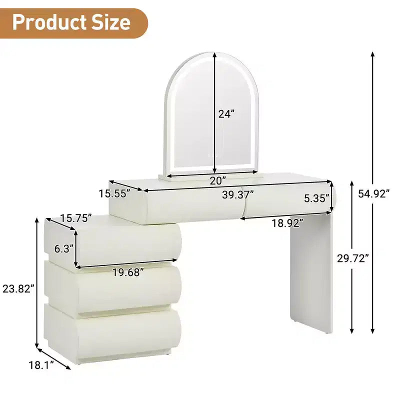 Coiffeuse de Luxe Whisen avec Miroir, Meuble Coiffeuse avec Armoire Latérale Mobile, 6 Tiroirs de Rangement et Tabouret