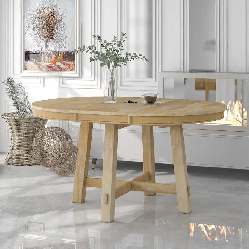 Table de salle à manger ronde extensible TREXM Farmhouse avec plateau en bois de 16 feuilles