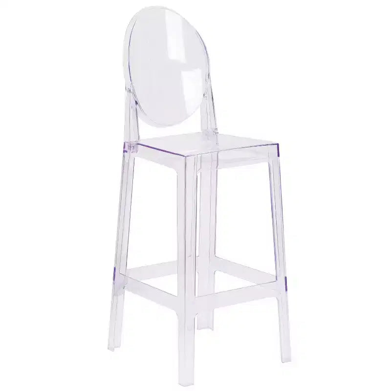 Tabouret de bar Ghost Emma et Oliver avec dossier ovale en cristal transparent