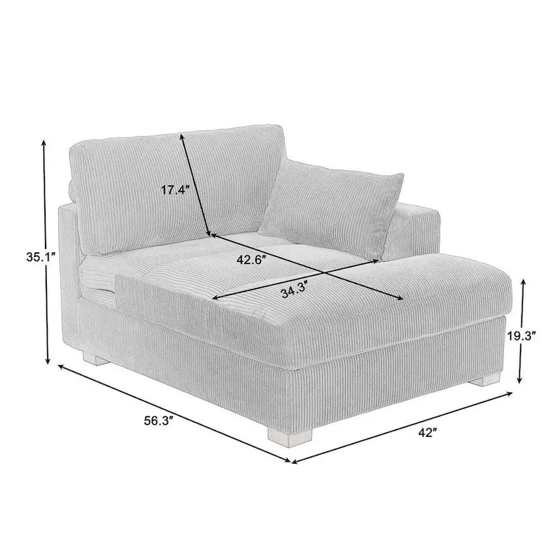 Canapé modulaire sectionnel oversize en velours côtelé avec coussin