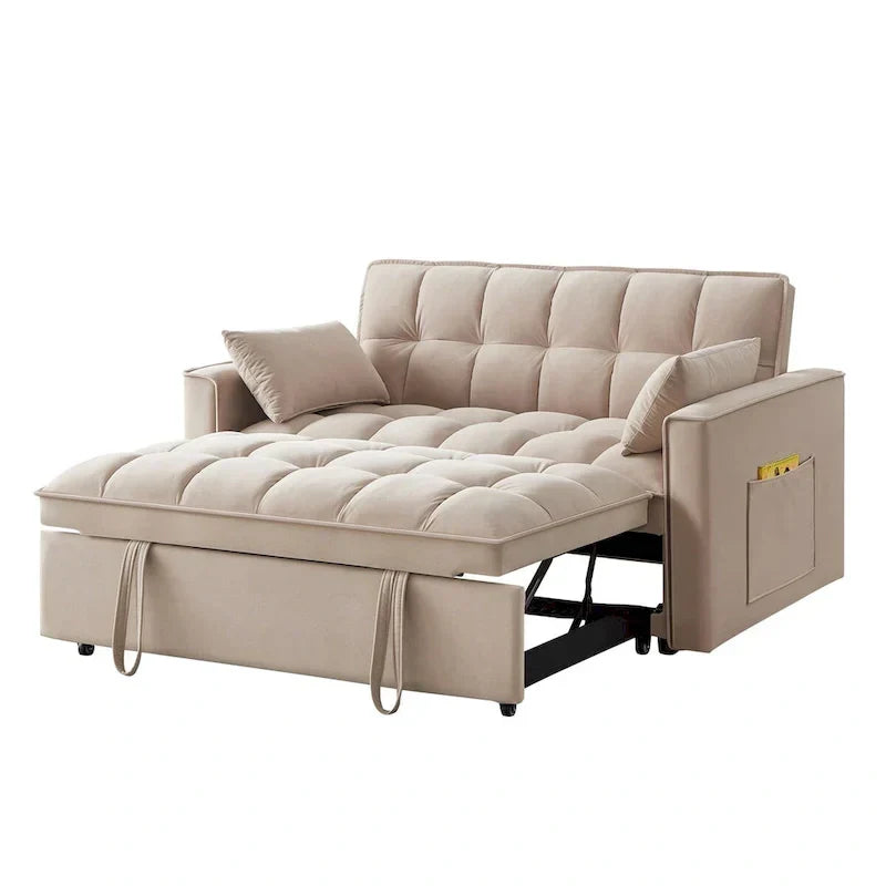 Canapé-lit convertible 4-en-1 - Banquette en velours - Canapé-lit modulable avec dossier inclinable et 2 poches latérales