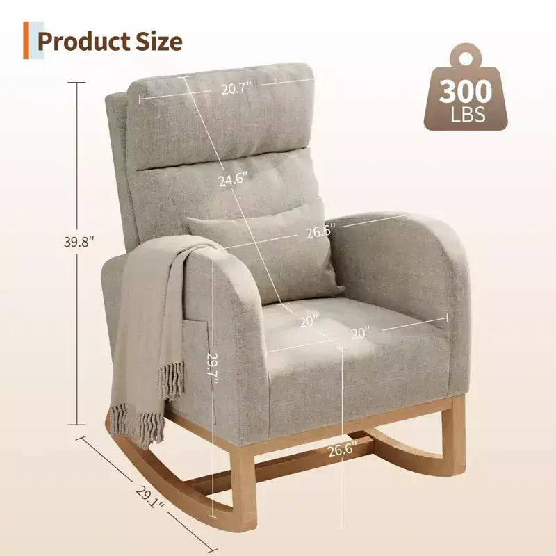 Fauteuil à bascule moderne avec oreiller et poches latérales, pour salon, chambre à coucher