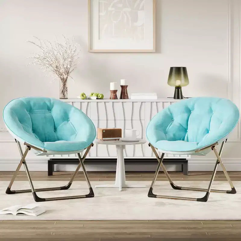 Fauteuil soucoupe, fauteuil moelleux en fausse fourrure, fauteuil lune avec structure métallique pliable, siège d'appoint floral