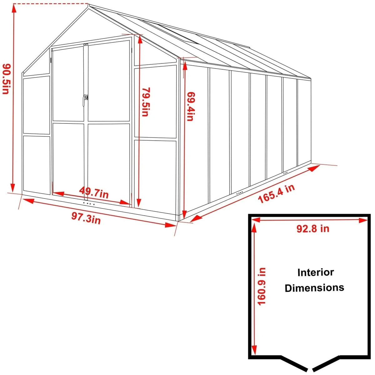Serre de jardin aluminium VEIKOUS avec évent de toit réglable et porte verrouillable Grise
