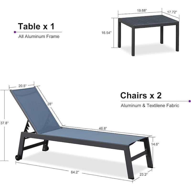 PURPLE LEAF Ensemble de 2 chaises longues de jardin, transats d'extérieur avec cadre en aluminium