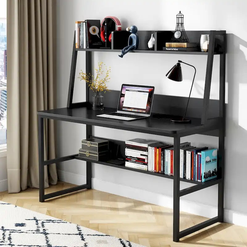 Bureau d’ordinateur moderne de 47 pouces avec surmeuble et bibliothèque