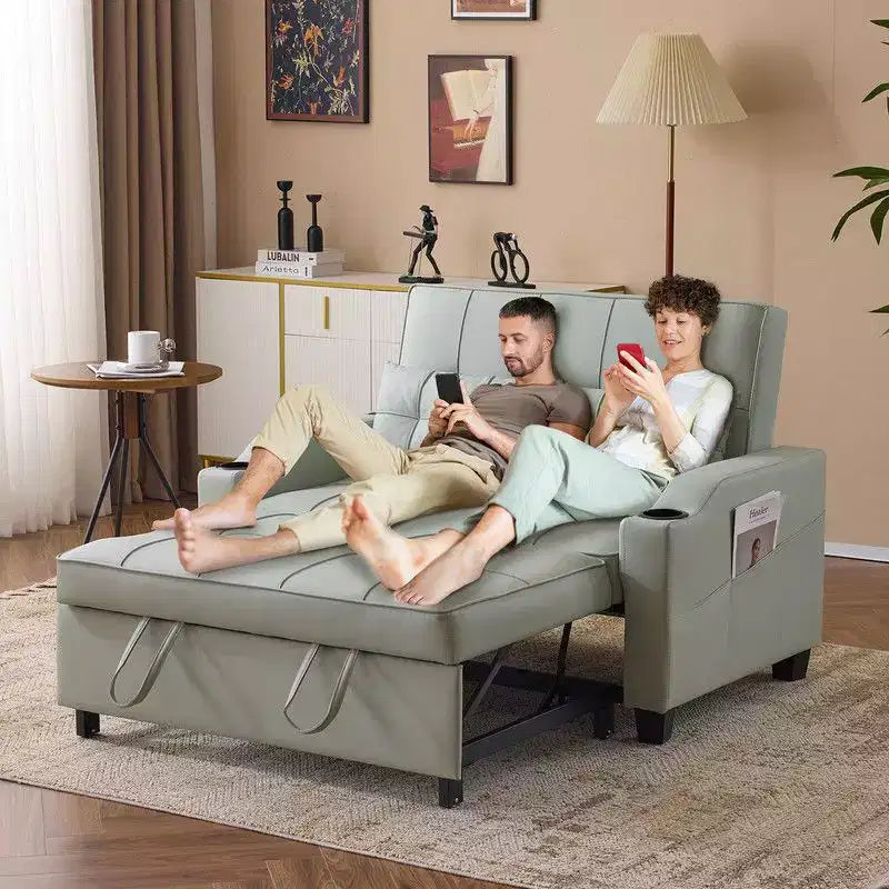 Canapé-lit convertible inclinable en cuir rembourré « Cats Claw » avec coussins pour petits espaces
