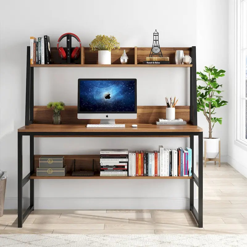 Bureau d’ordinateur moderne de 47 pouces avec surmeuble et bibliothèque