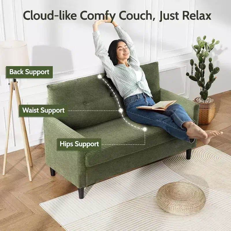 Dyonery 50, canapé Loveseat, 2 places pour bureau et petits espaces, assise profonde de 61 cm, cadre en bois massif certifié FSC, assemblage sans outils