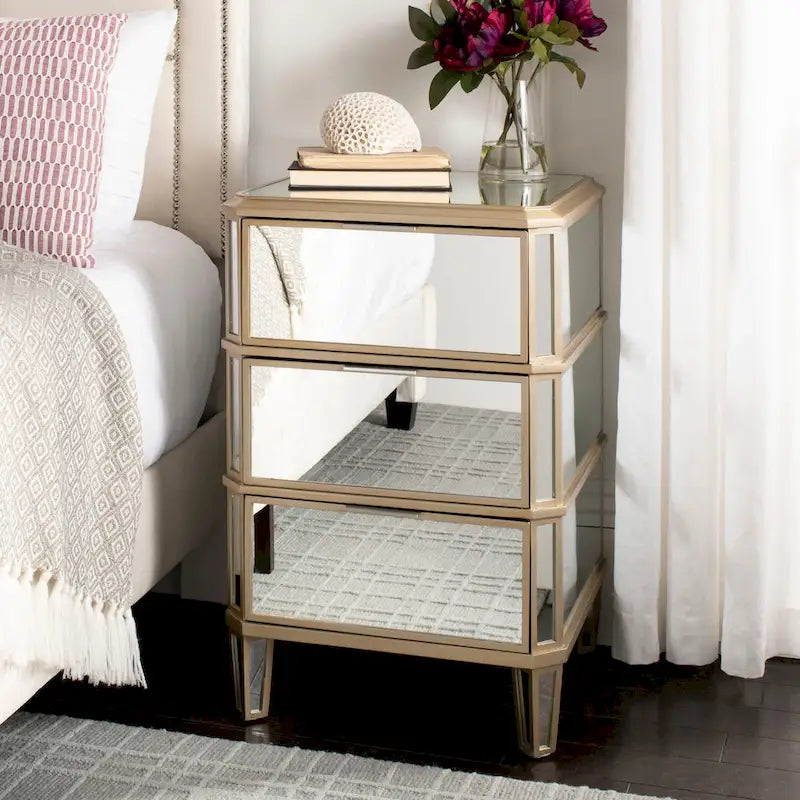Table de chevet SAFAVIEH Miracle à 3 tiroirs et miroir
