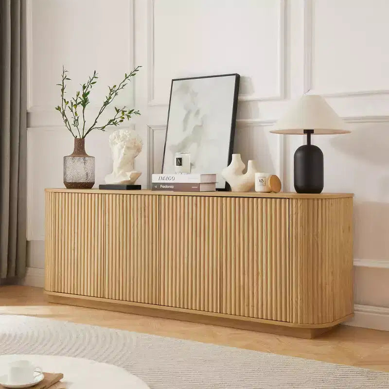 JVNOXK Buffet effet ondulé en grain de bois, rayures verticales, meuble TV, convient pour chambre/entrée. Bois naturel, 64L 15P 24H