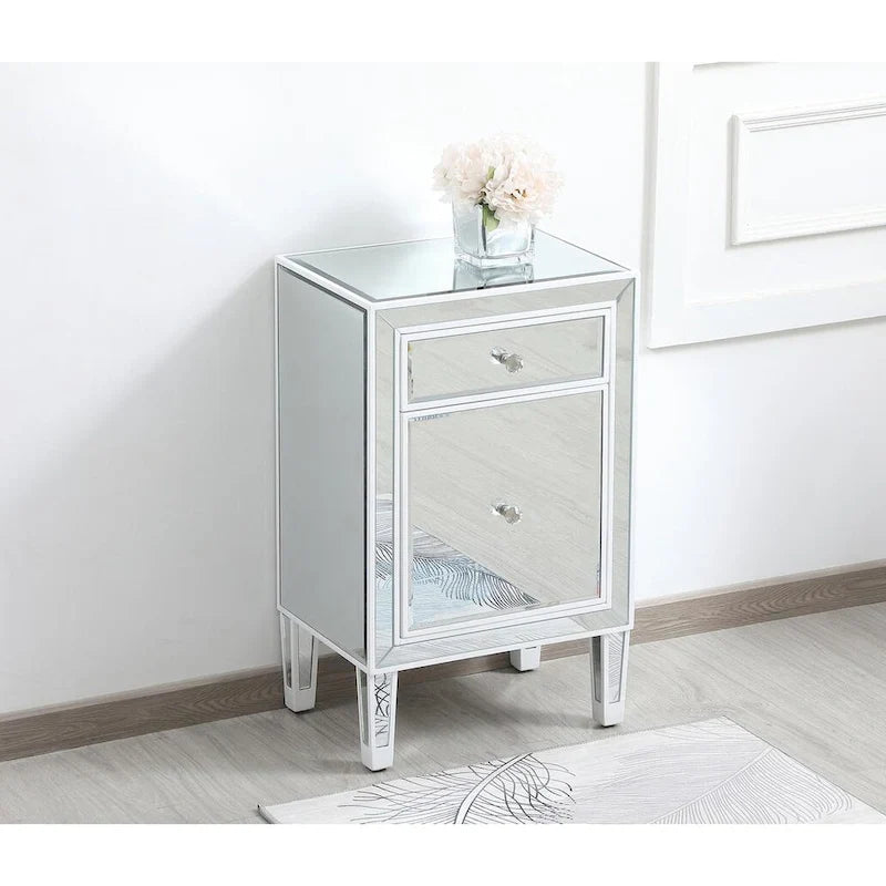 Table de chevet Reflexion Collection Rosa de 45 cm de large avec miroir et 1 tiroir